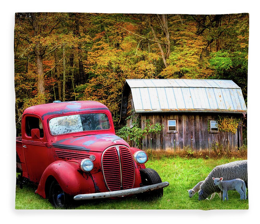Red Fleece Blanket featuring the photograph Big Red on the Farm by Debra and Dave Vanderlaan
