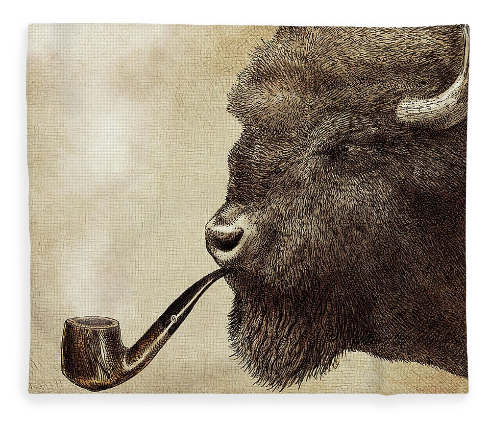 Buffalo Fleece Blanket featuring the drawing Big Smoke by Eric Fan