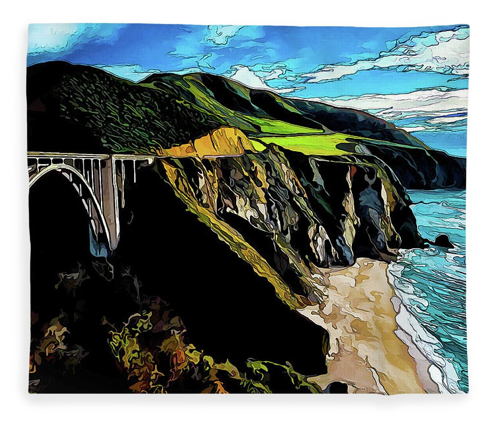 California Seascape Fleece Blanket featuring the photograph Big Sur Bridge by ABeautifulSky Photography by Bill Caldwell