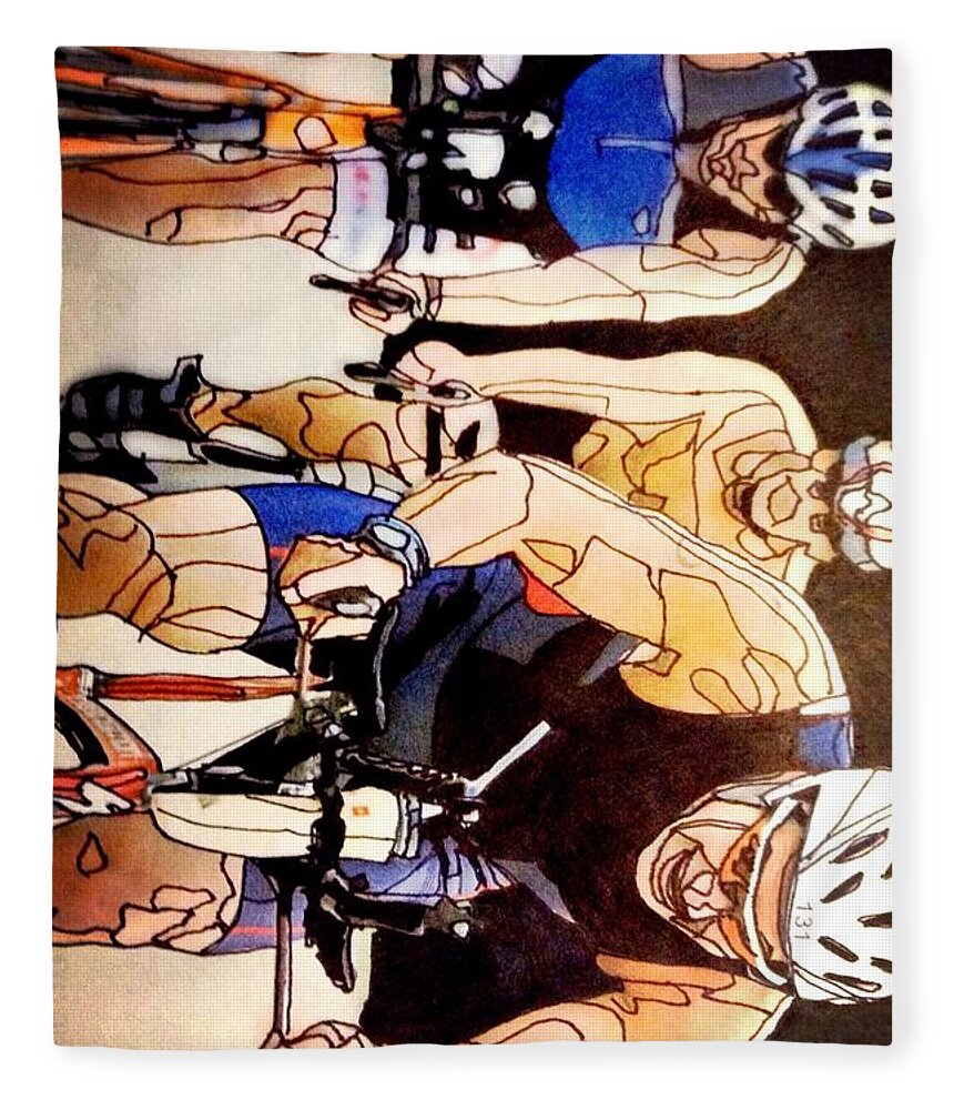 Bike Fleece Blanket featuring the mixed media Bikers by Bryan Brouwer