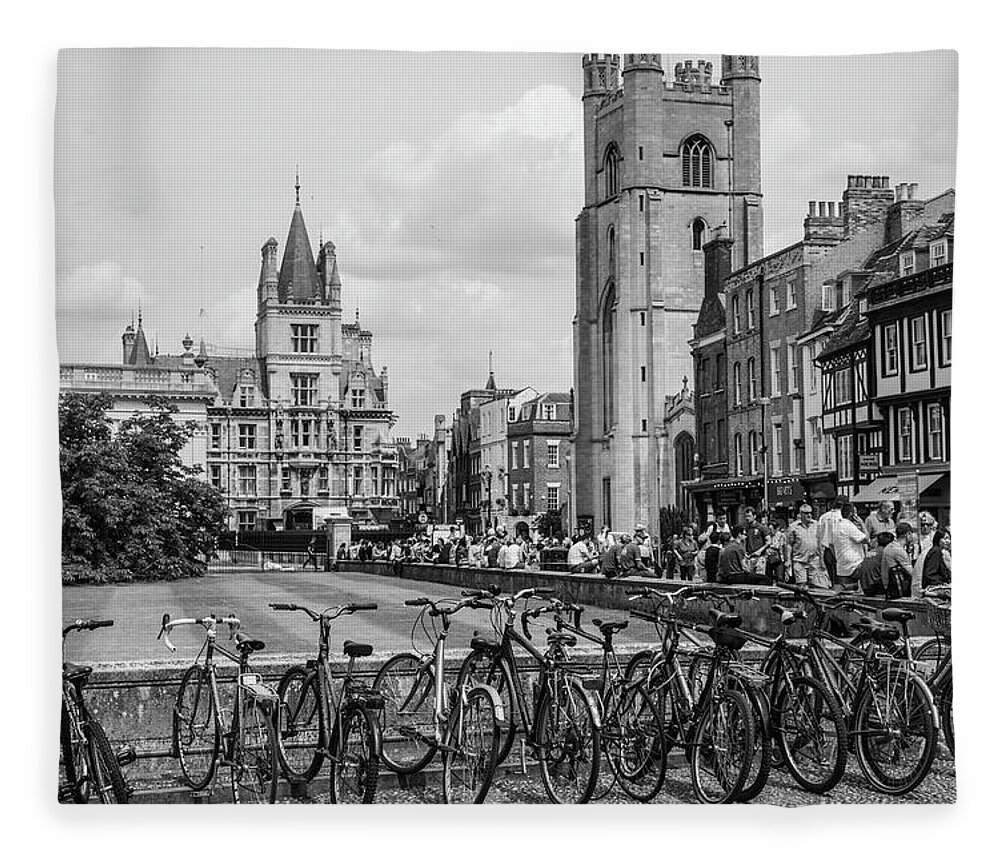 Black And White Fleece Blanket featuring the photograph Bikes at Cambridge University England by John McGraw