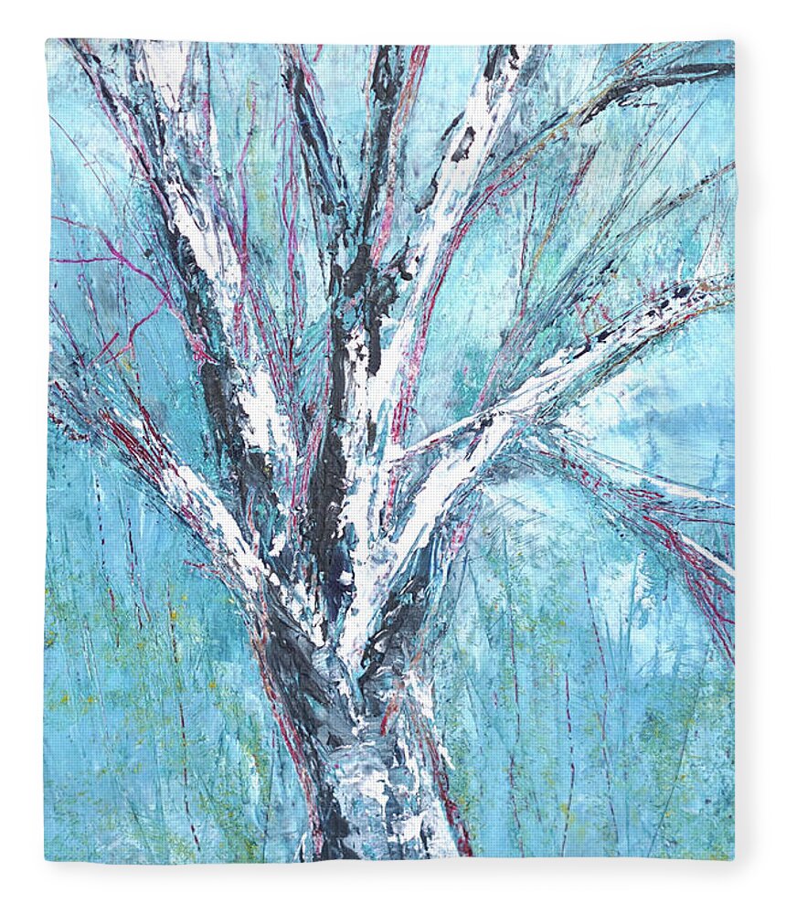 Oil Fleece Blanket featuring the painting Birch Trunk by Christine Chin-Fook
