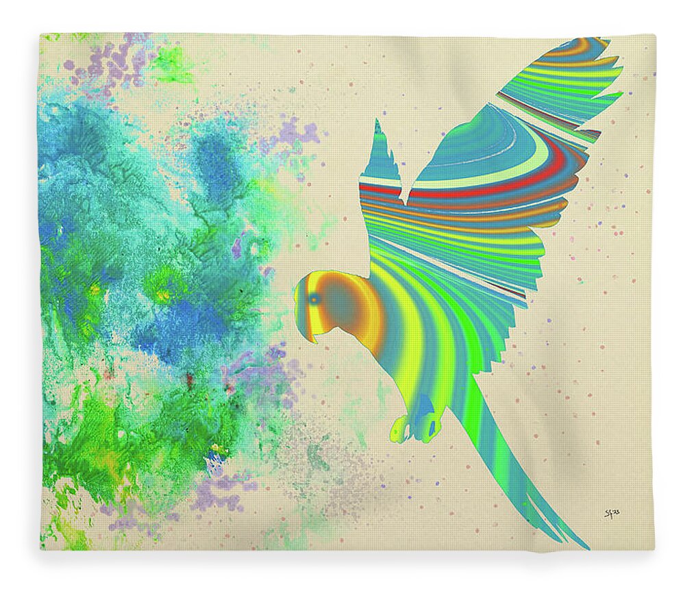 Bird Fleece Blanket featuring the digital art Bird- Colorful Parrot Fractal Watercolor Fusion Digital Painting by Shelli Fitzpatrick