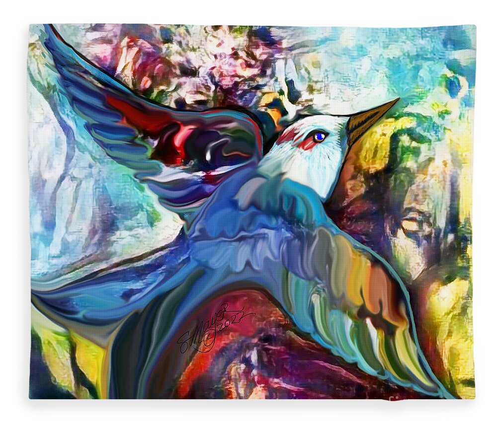 American Art Fleece Blanket featuring the digital art Bird Flying Solo 012 by Stacey Mayer