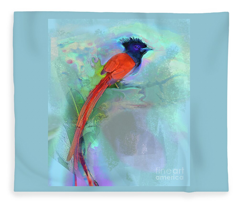 Birds Fleece Blanket featuring the mixed media Birds-African Paradise Flycatcher by Zsanan Studio