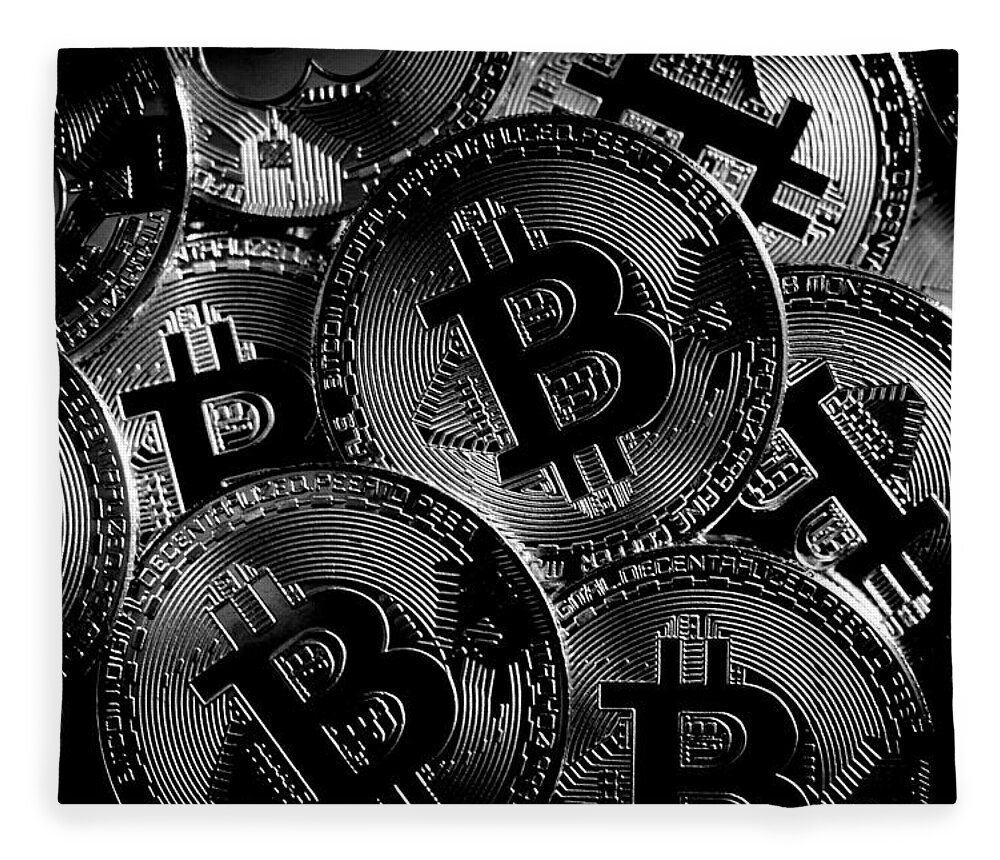 Bitcoin Fleece Blanket featuring the photograph Bitcoin Cryptocurrency Art - Noir by Marianna Mills