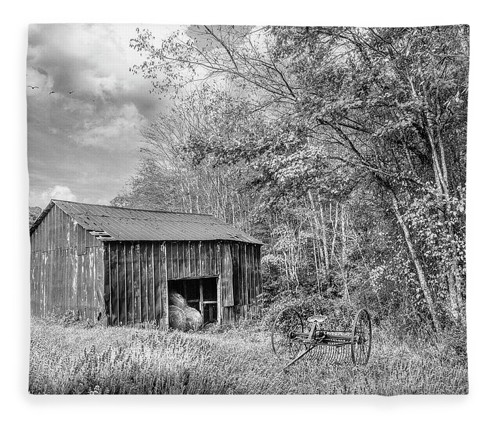 Barns Fleece Blanket featuring the photograph Black and White Hay Barn along the Creeper Trail Damascus Virgin by Debra and Dave Vanderlaan