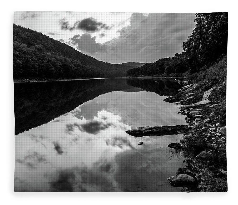Rivers Fleece Blanket featuring the photograph Black and White Photography - Delaware River by Amelia Pearn