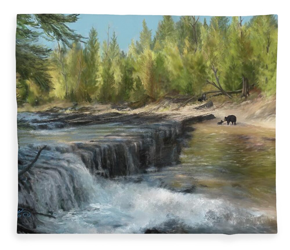Black Bear With Cub Fleece Blanket featuring the digital art Black Bear at the Big Iron by Marilyn Cullingford