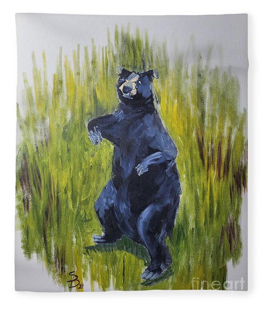 Bear Fleece Blanket featuring the painting Black Bear by Stacy C Bottoms