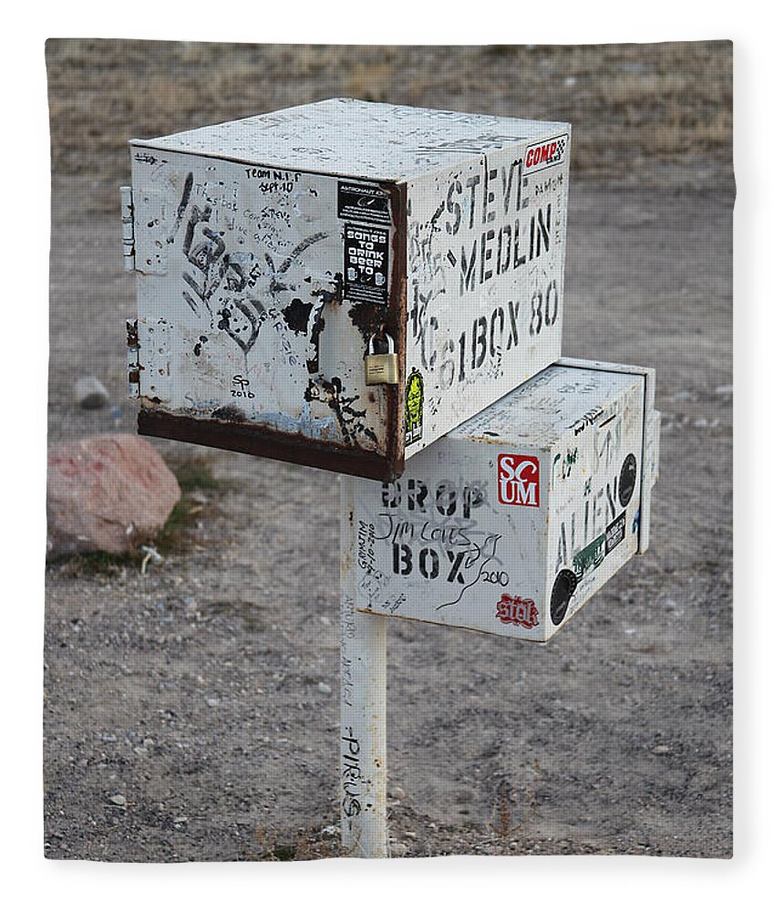 Area-51 Fleece Blanket featuring the photograph Black Mailbox Extraterrestrial Highway by Custom Aviation Art