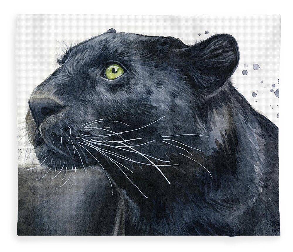 Big Cat Fleece Blanket featuring the painting Black Panther Painting by Olga Shvartsur