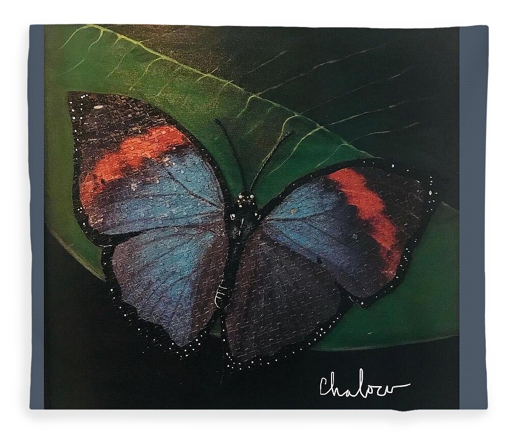 Butterfly Fleece Blanket featuring the painting Blessed Butterfly by Charles Young