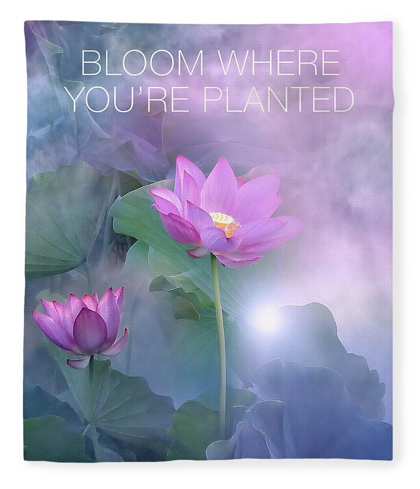 Bloom Fleece Blanket featuring the digital art Bloom Where You're Planted Purple by Gail Marten
