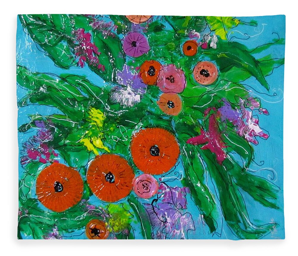 Flowers Fleece Blanket featuring the mixed media Blossoms by Barbara O'Toole