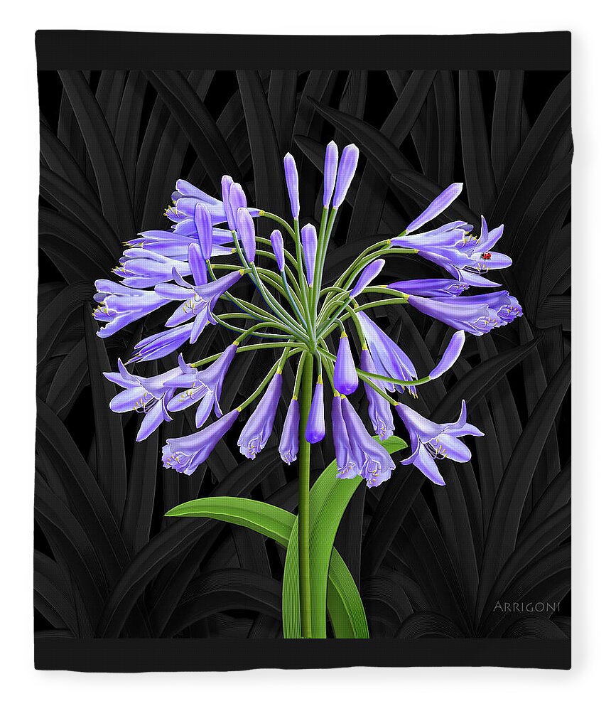 Agapanthus Fleece Blanket featuring the painting Blue Agapanthus by David Arrigoni