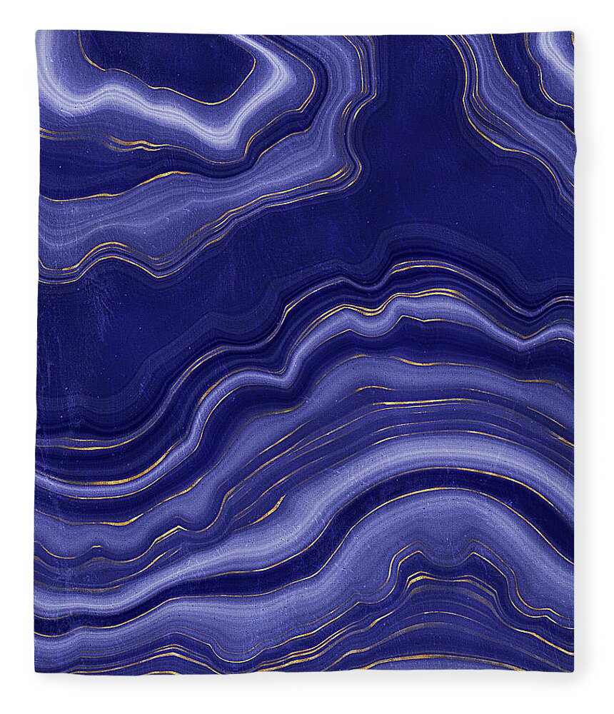 Blue Agate Fleece Blanket featuring the painting Blue Agate With Gold by Modern Art