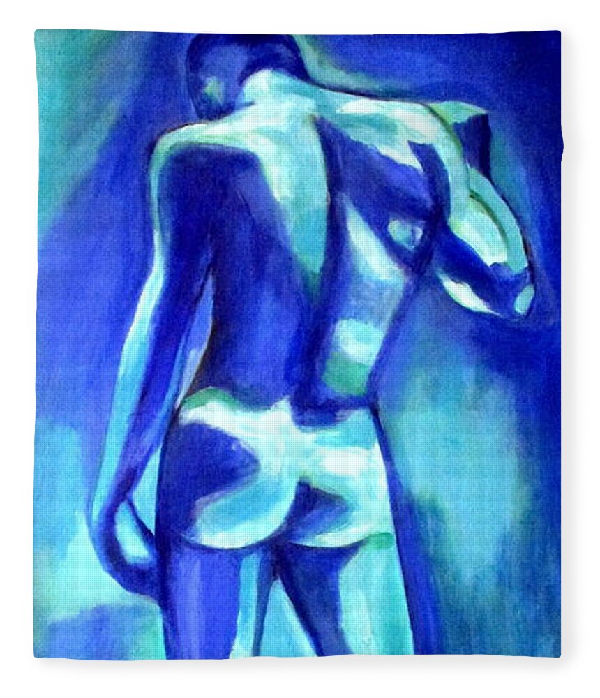 Male Figure Paintings Fleece Blanket featuring the painting Blue and bright by Helena Wierzbicki