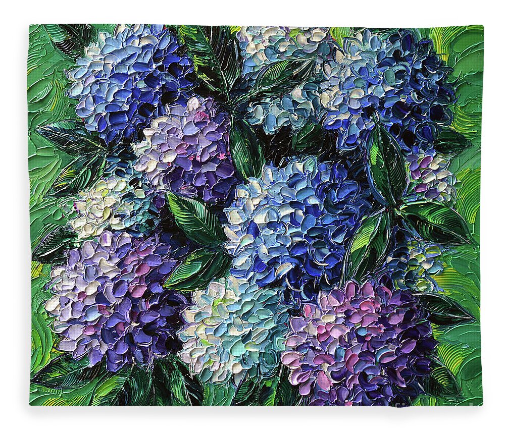 Hydrangeas Fleece Blanket featuring the painting Blue And Purple Hydrangeas by Mona Edulesco