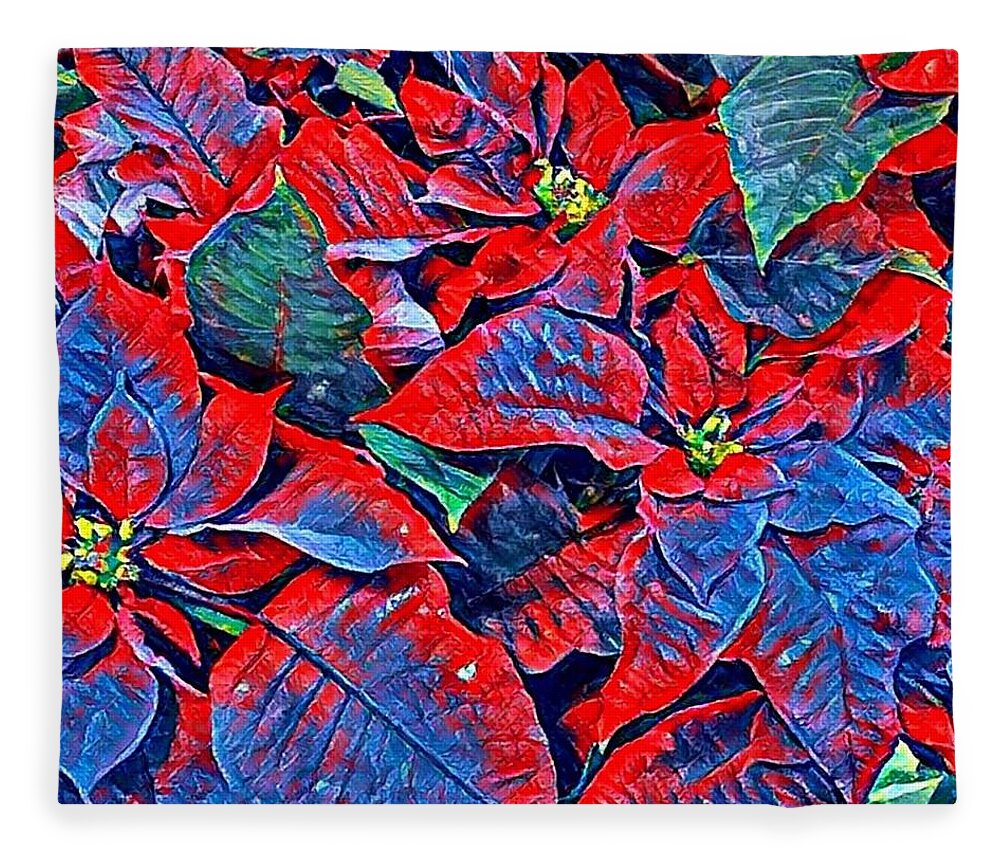 Blue Fleece Blanket featuring the photograph Blue and Red Poinsettias by Vivian Aumond