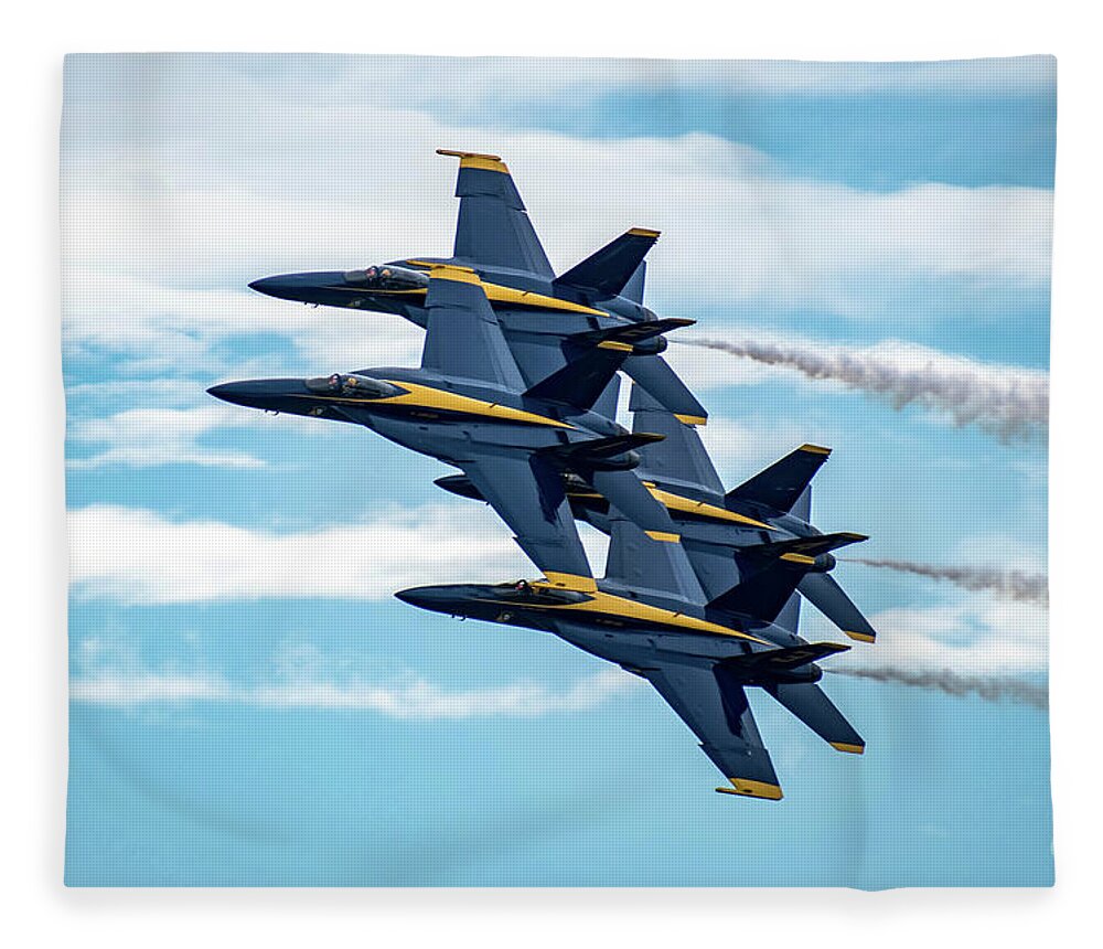 Jet Fleece Blanket featuring the photograph Blue Angel Diamond Pattern In The Clouds by Beachtown Views