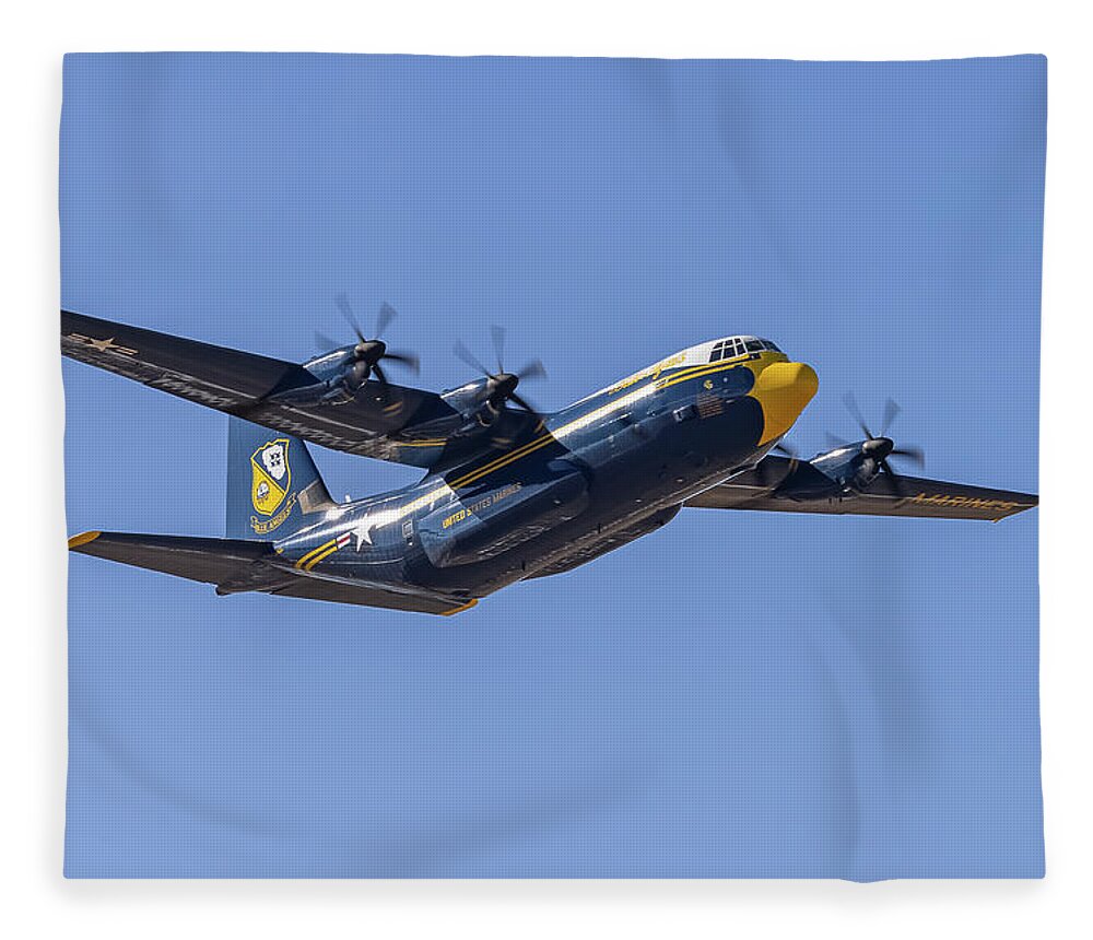 Blue Angels Fleece Blanket featuring the photograph Blue Angels Fat Albert Flyby by Tony Hake
