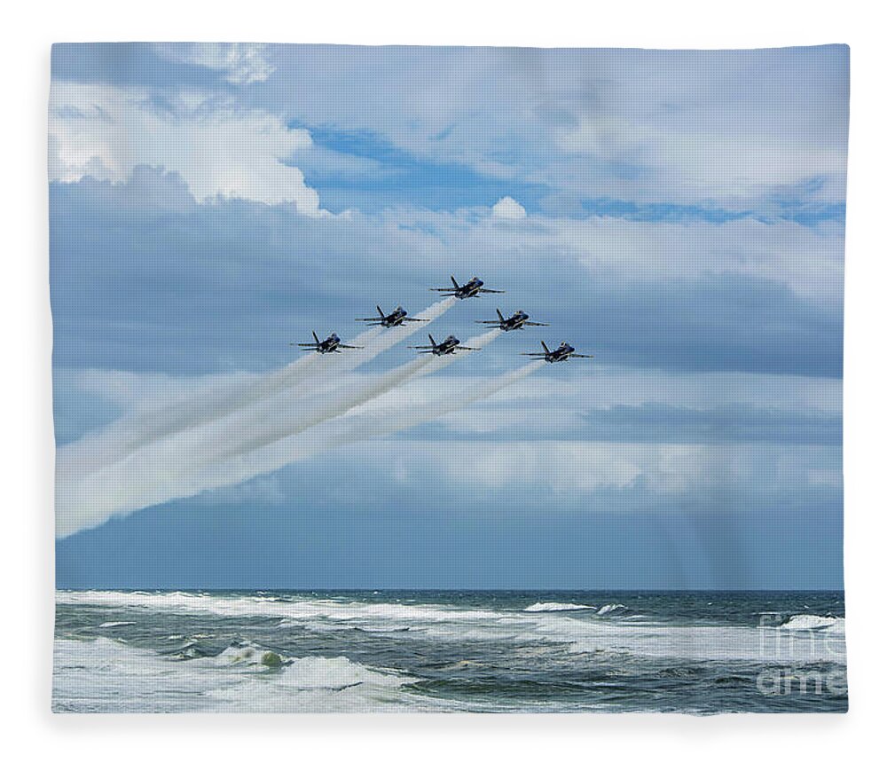 Blue Angels Fleece Blanket featuring the photograph Blue Angels over the Gulf of Mexico by Beachtown Views