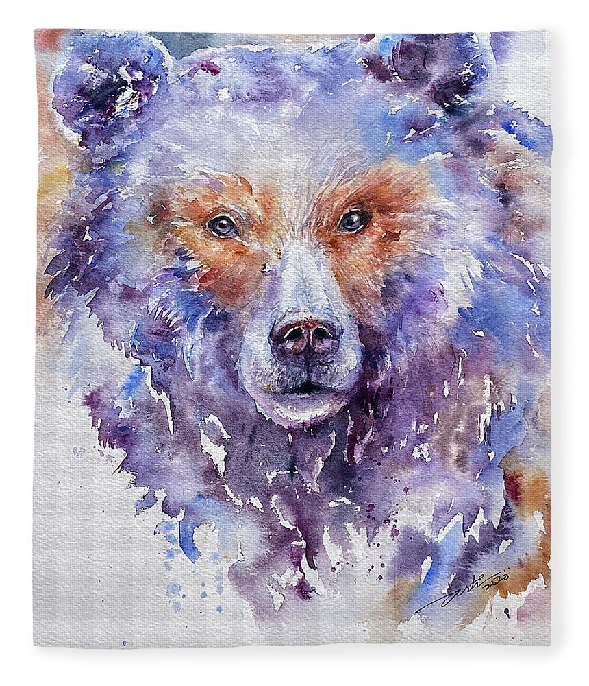 Bear Fleece Blanket featuring the painting Blue Bear Beatrice by Arti Chauhan