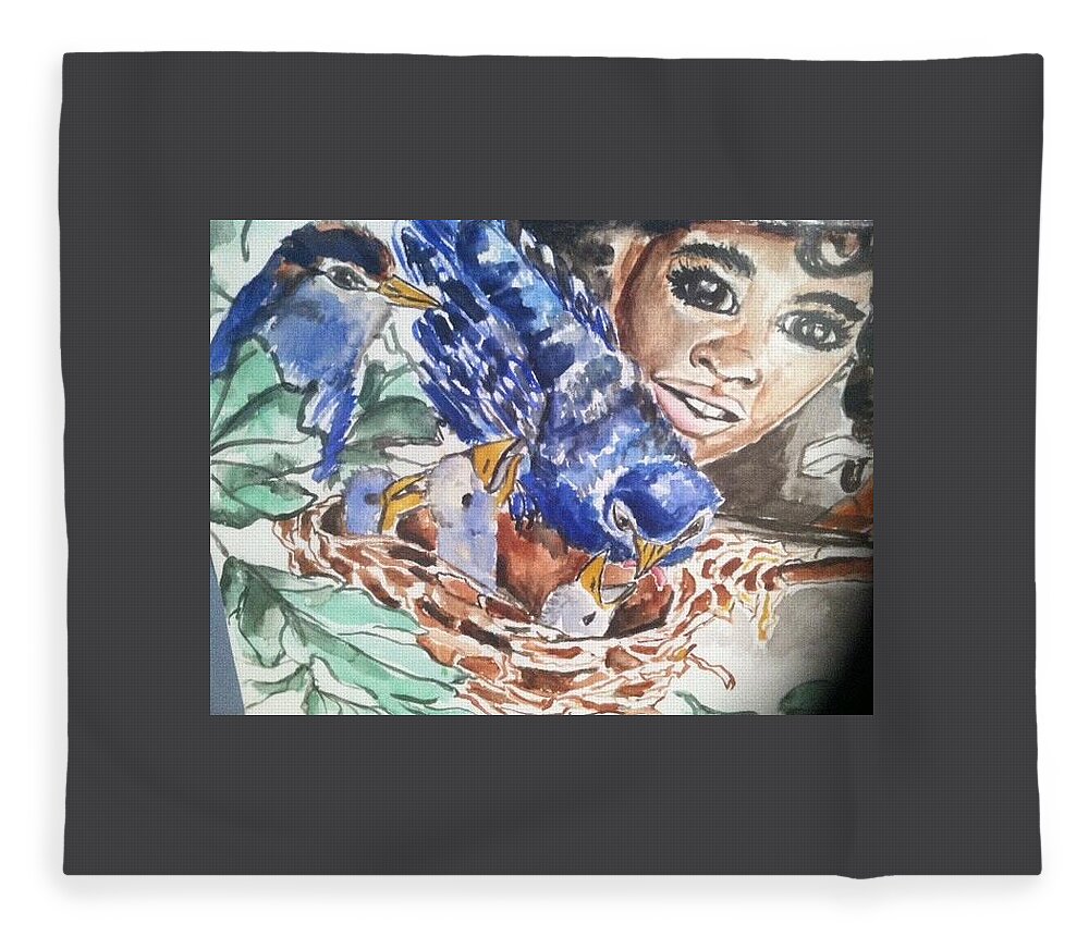  Fleece Blanket featuring the painting Blue Birds by Angie ONeal