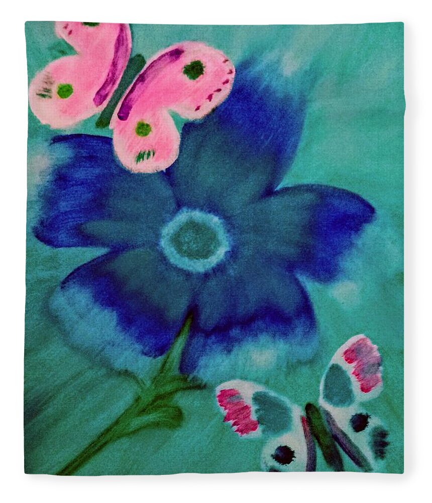 Blue Fleece Blanket featuring the painting Blue Blossom by Anna Adams