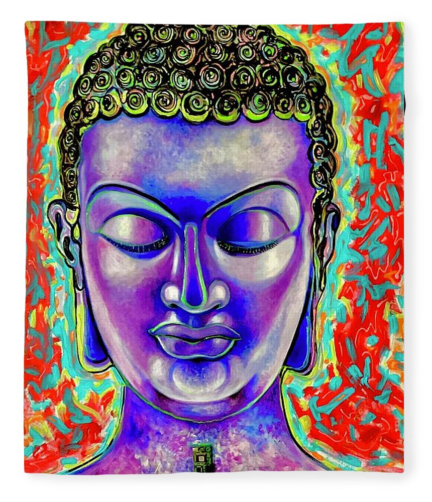 Budha Art Fleece Blanket featuring the painting Blue Budha by Emery Franklin