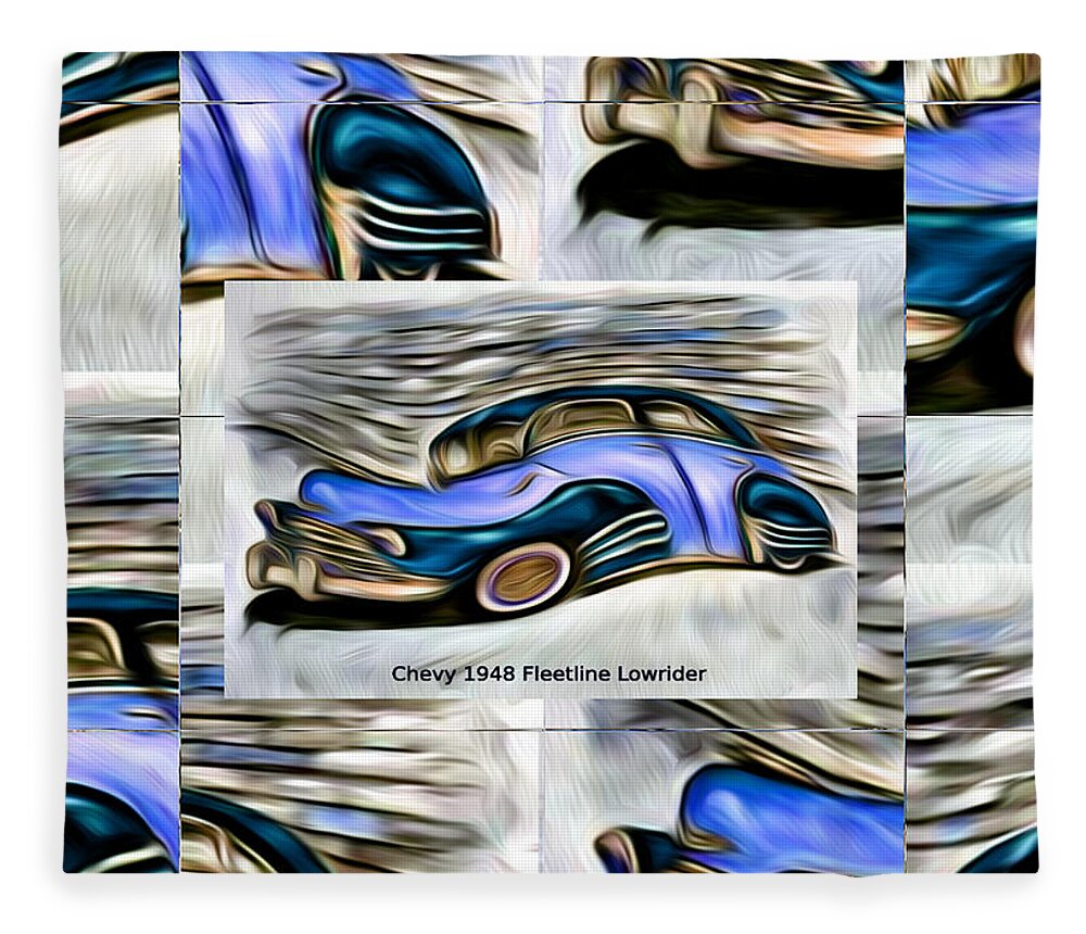 Chevy Fleece Blanket featuring the digital art Blue Car Abstract Collage Art Poster by Ronald Mills