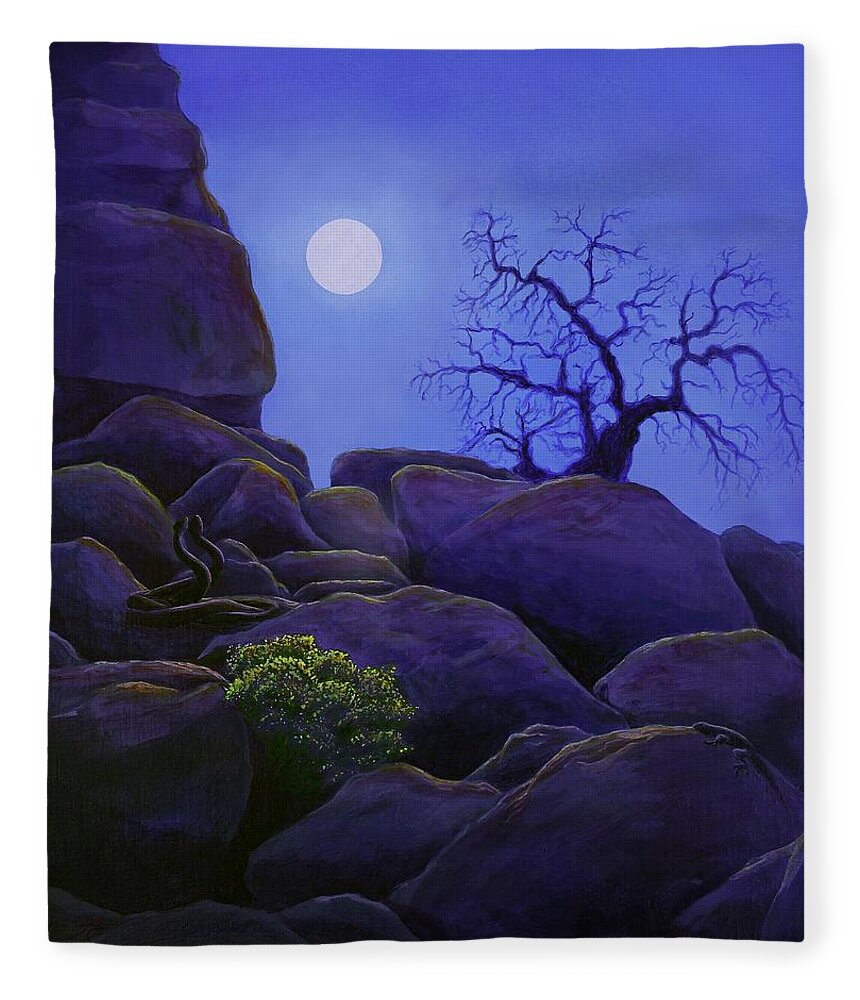 Kim Mcclinton Fleece Blanket featuring the painting Ghost Tree in Blue Desert Moon by Kim McClinton