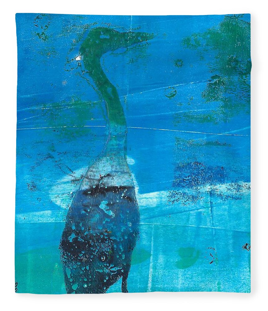 Egret Fleece Blanket featuring the painting Blue Egret by Ruth Kamenev