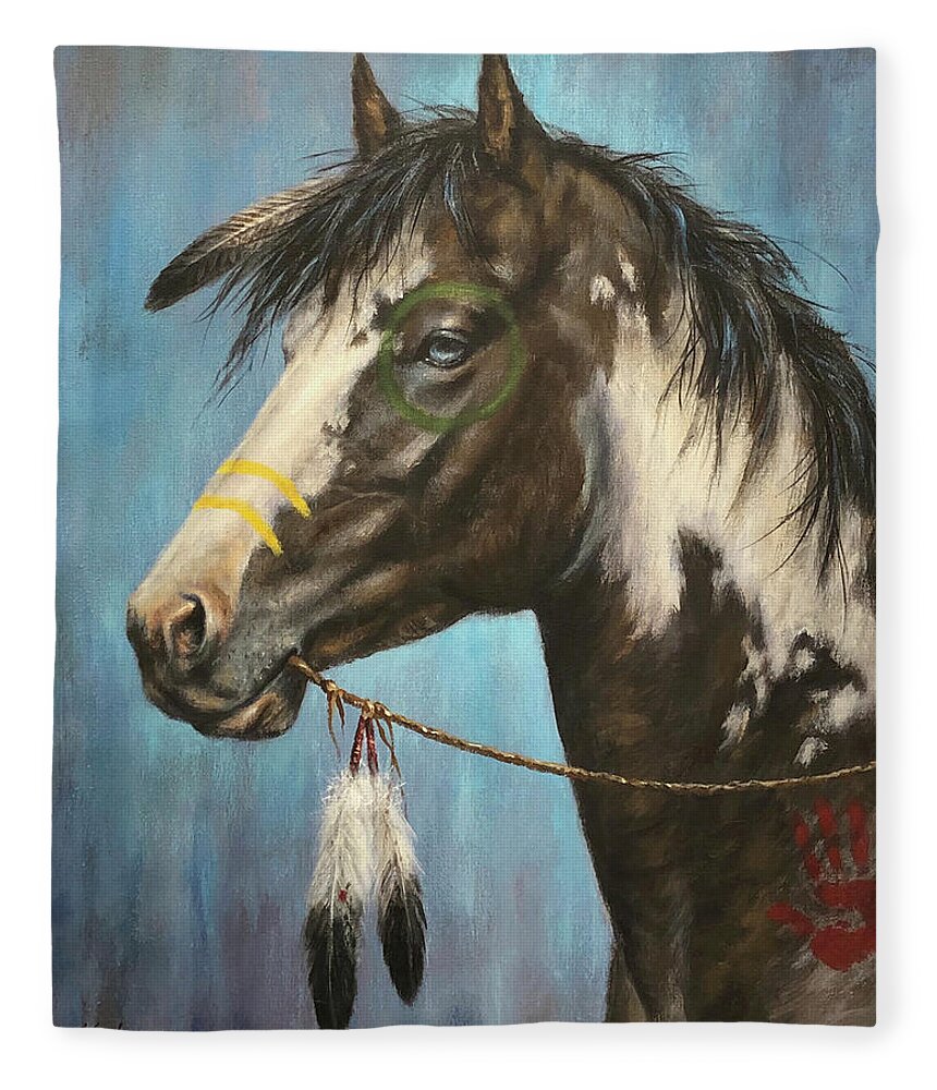 Horse Fleece Blanket featuring the painting Blue Eyes by Kim Lockman