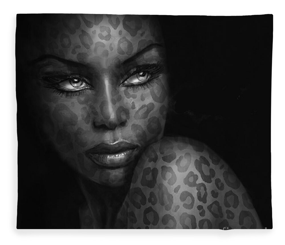 Painting Fleece Blanket featuring the painting Blue Eyes Wild BW by Angie Braun