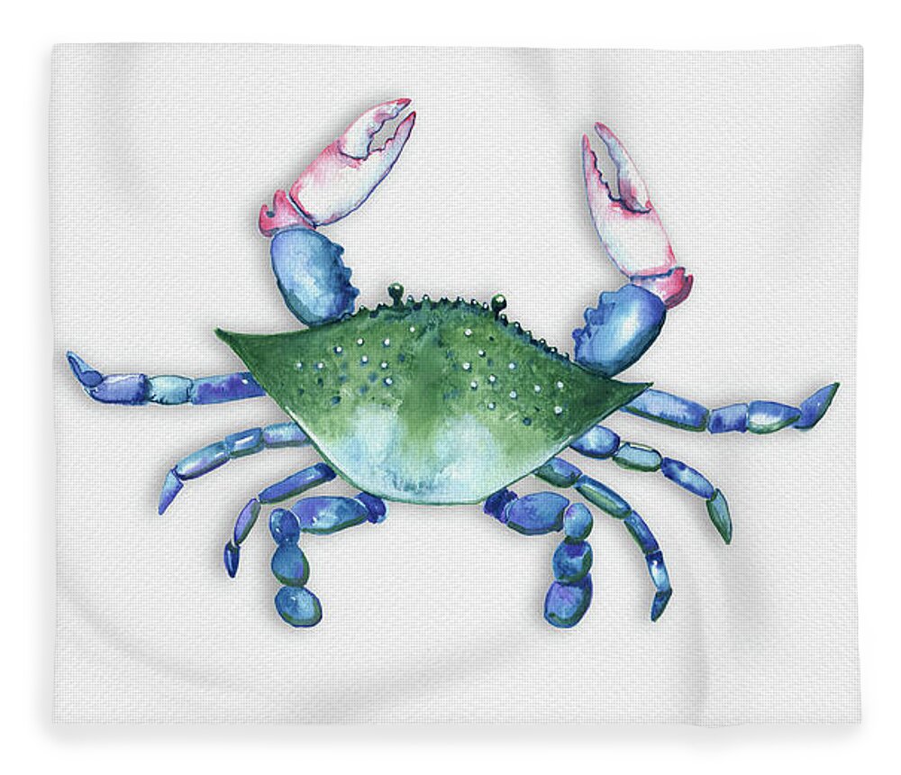 Crab Fleece Blanket featuring the painting Blue, Green, Red Crab by Michele Fritz