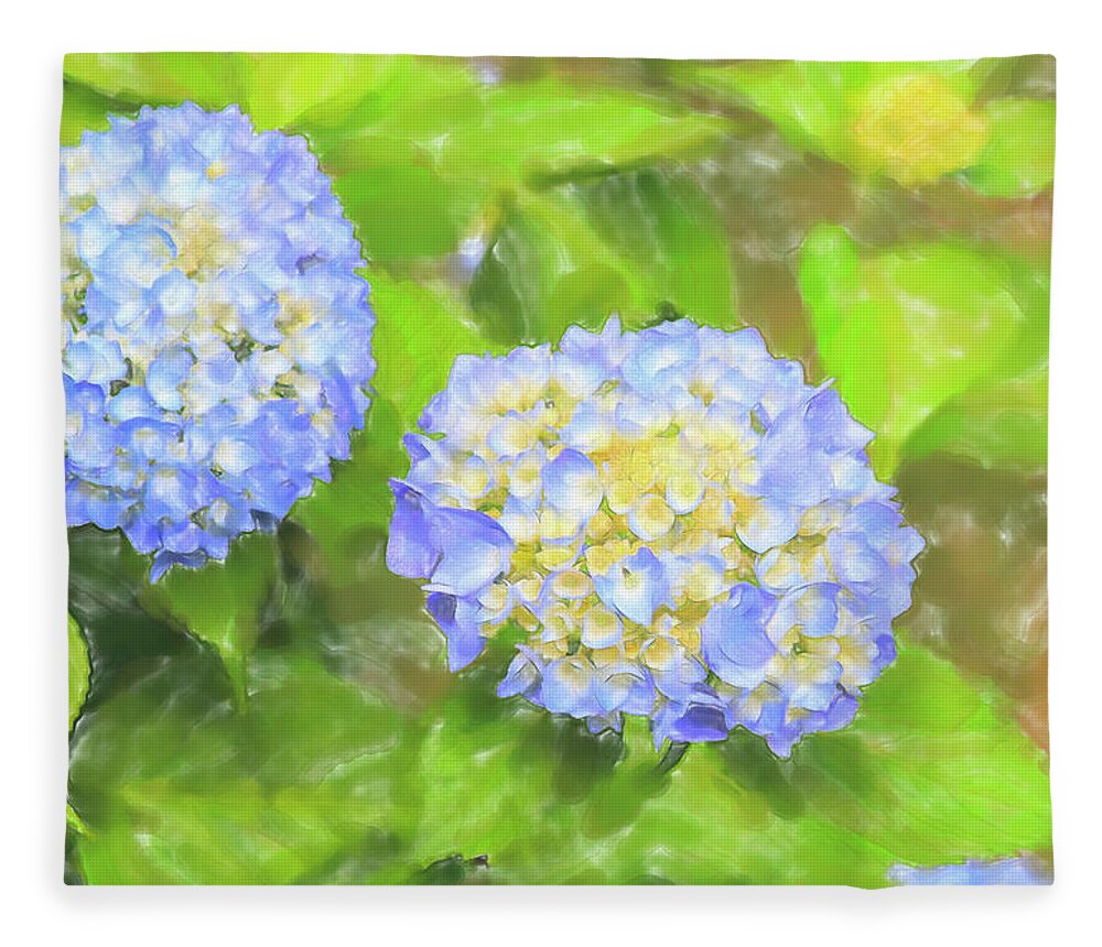 Colors Fleece Blanket featuring the digital art Blue Hydrangea Deux Watercolor by Tanya Owens
