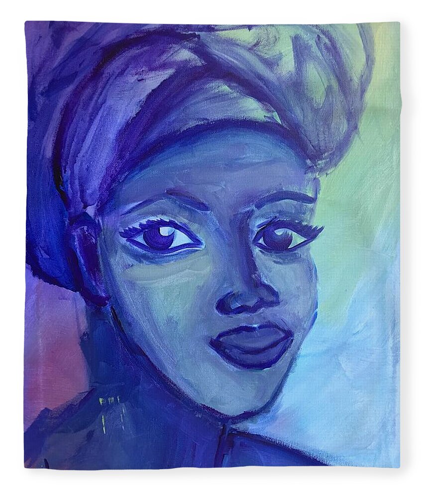 Acrylic Painting Fleece Blanket featuring the painting Blue Lady by Karen Buford