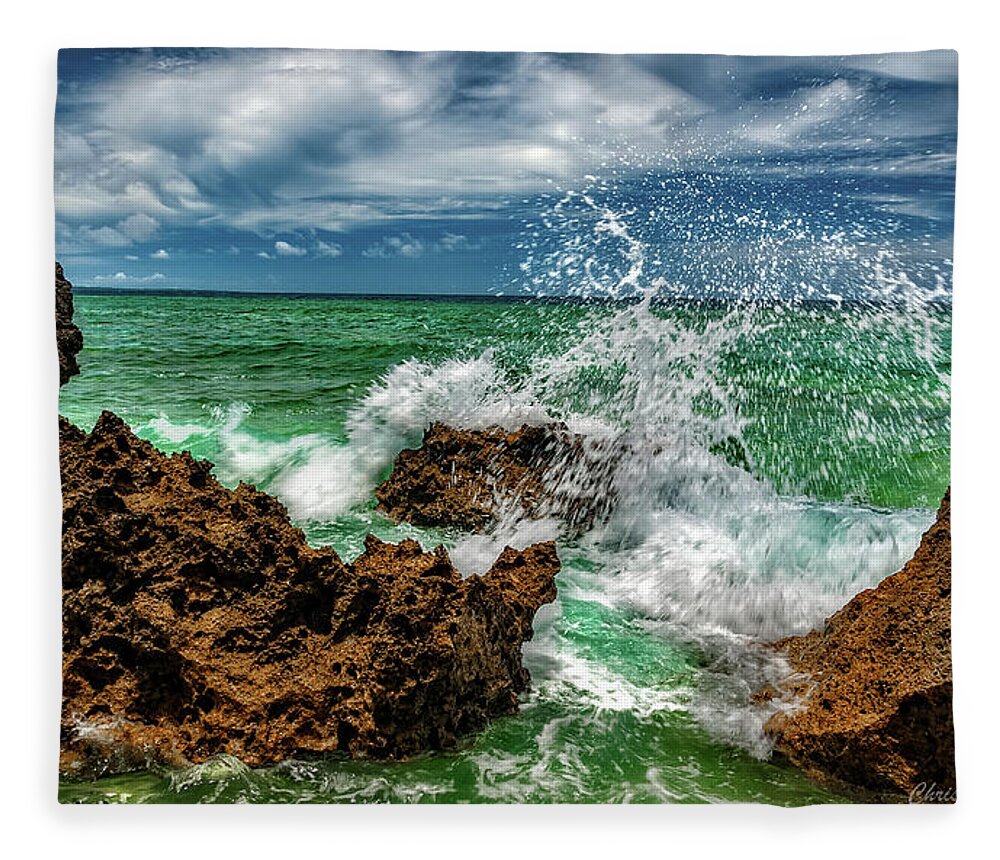 Rocks Fleece Blanket featuring the photograph Blue Meets Green by Christopher Holmes