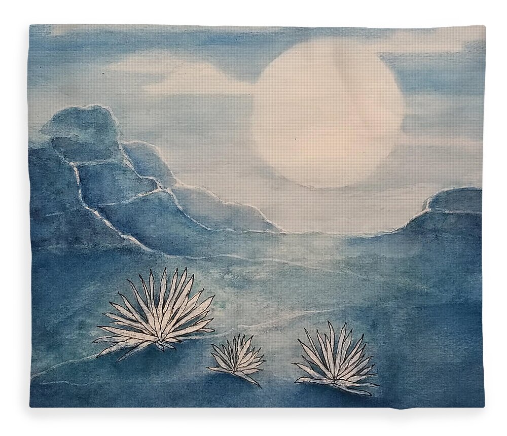 Landscape Fleece Blanket featuring the mixed media Blue Moon by Terry Ann Morris