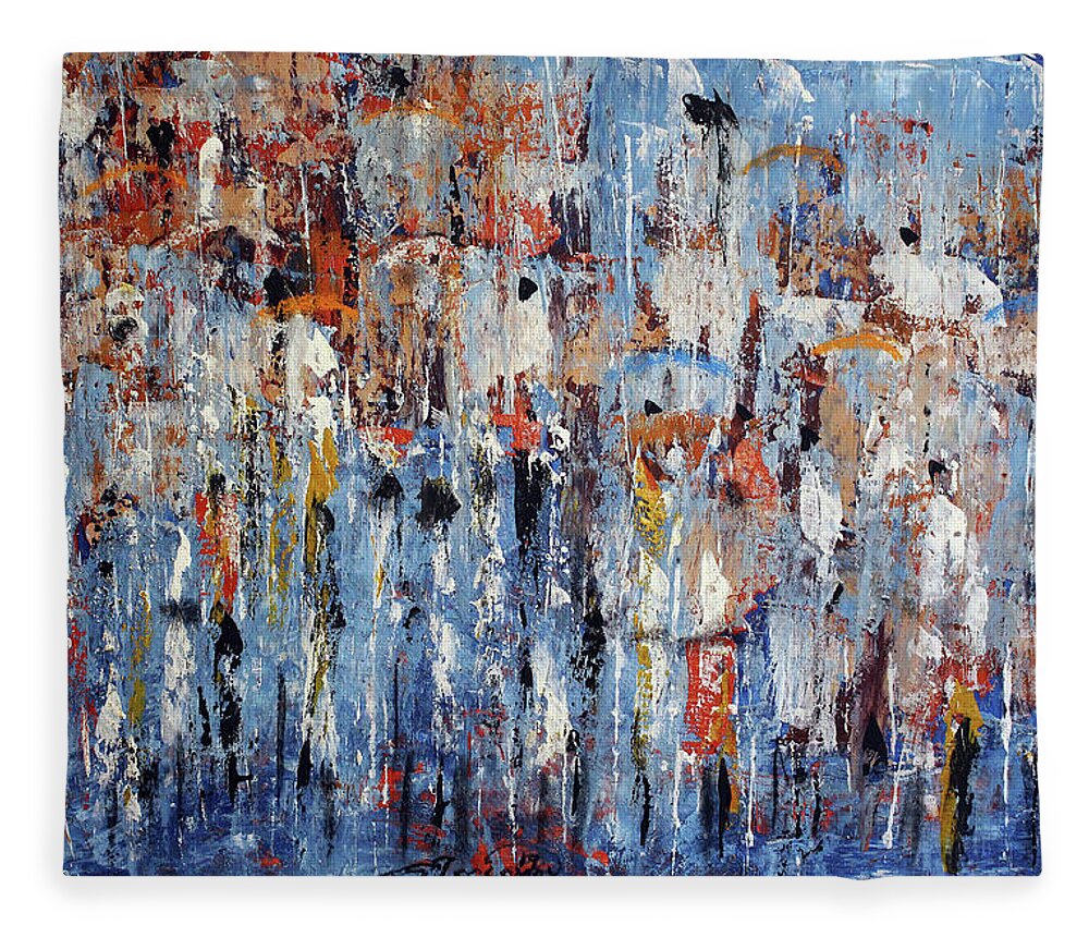 Moa Fleece Blanket featuring the painting Blue Rain by Solomon Sekhaelelo