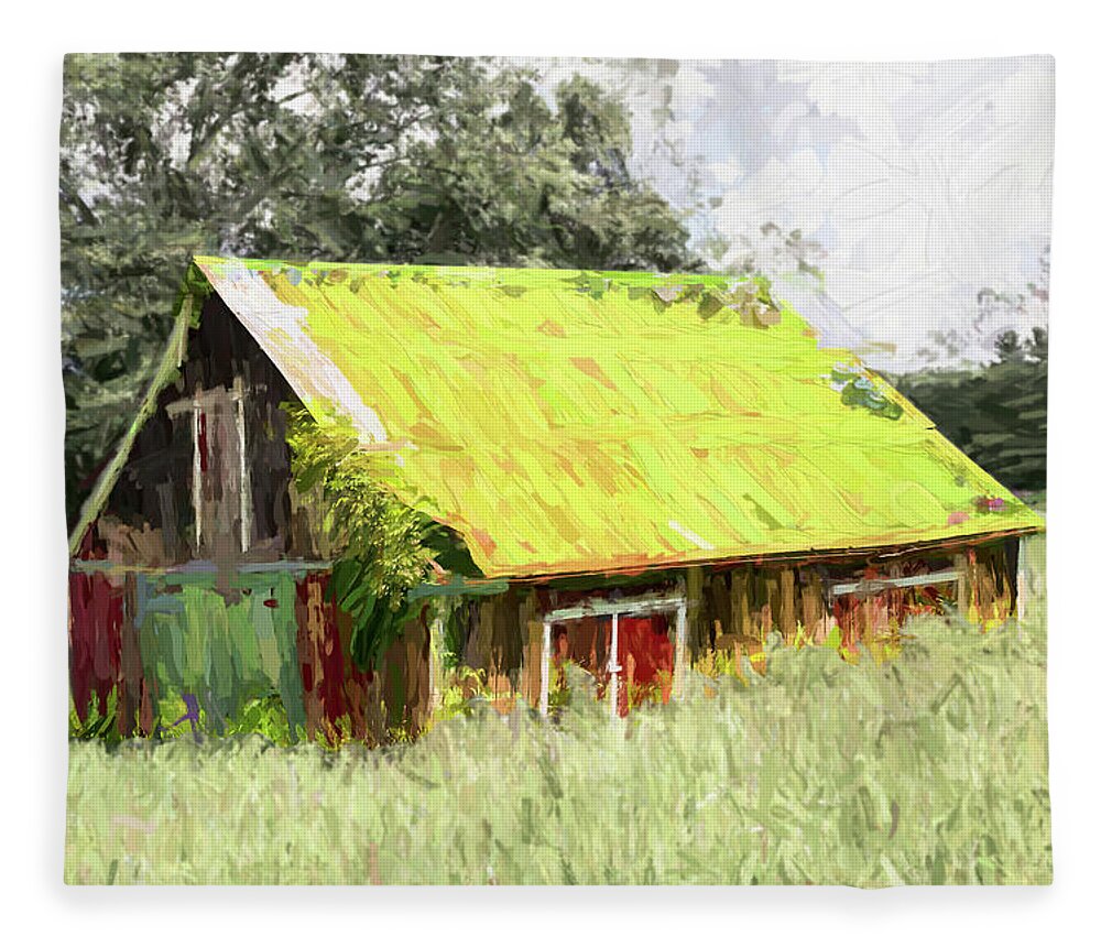 Mountains Fleece Blanket featuring the painting Blue Ridge Mountains Landscape Rural Barn ap 927 by Dan Carmichael