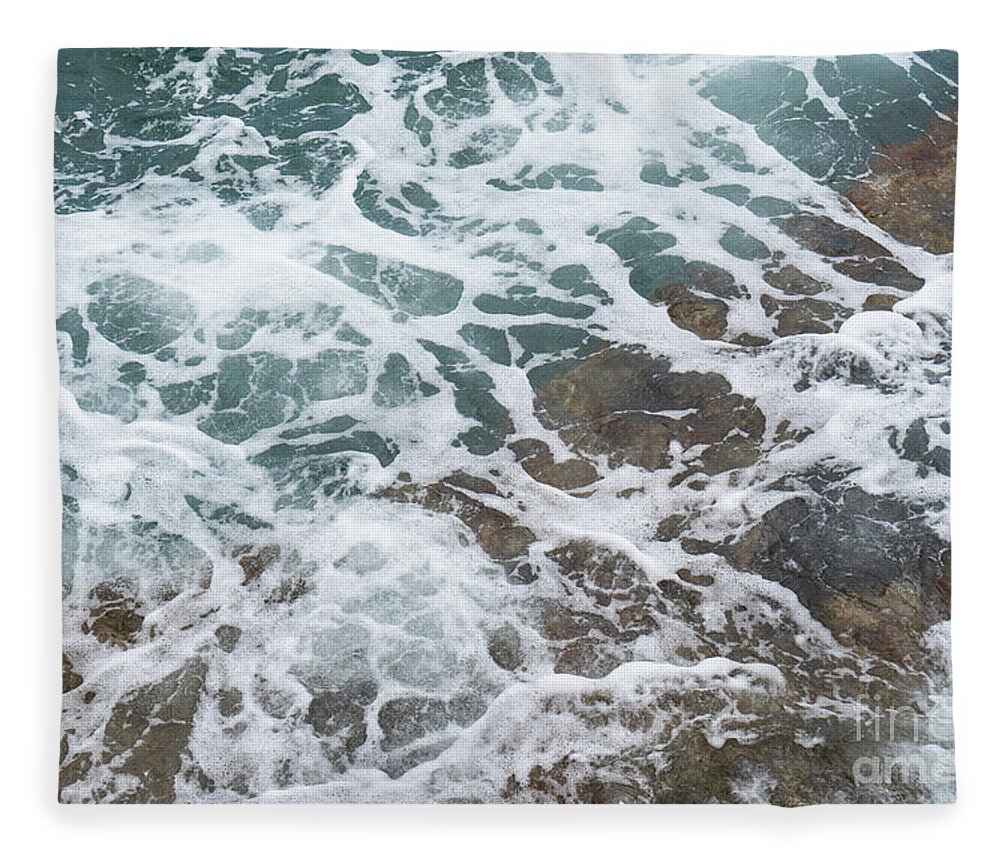 Sea Water Fleece Blanket featuring the photograph Blue sea water flows over the rocks 3 by Adriana Mueller