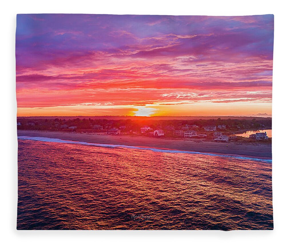 Beach Fleece Blanket featuring the photograph Blue Shutter East Beach by Veterans Aerial Media LLC