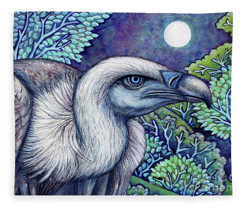 Vulture Fleece Blanket featuring the painting Blue Vulture Moon by Amy E Fraser
