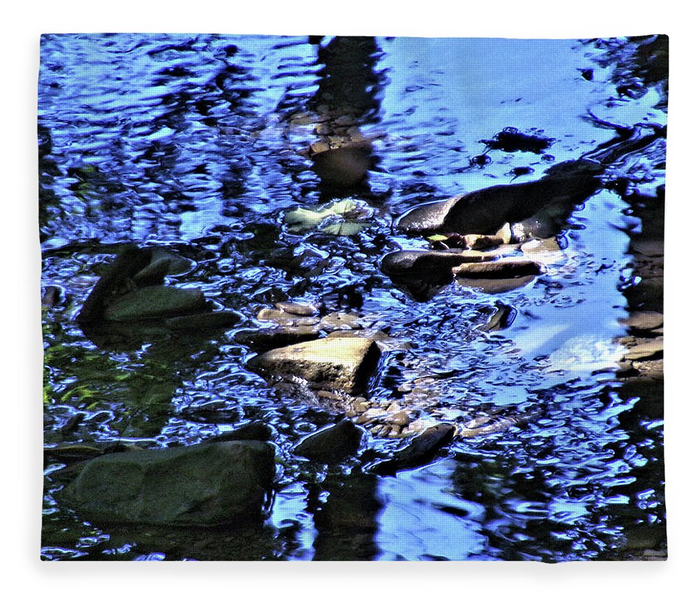 Stream Fleece Blanket featuring the photograph Blue Water in the Stream by Christopher Reed