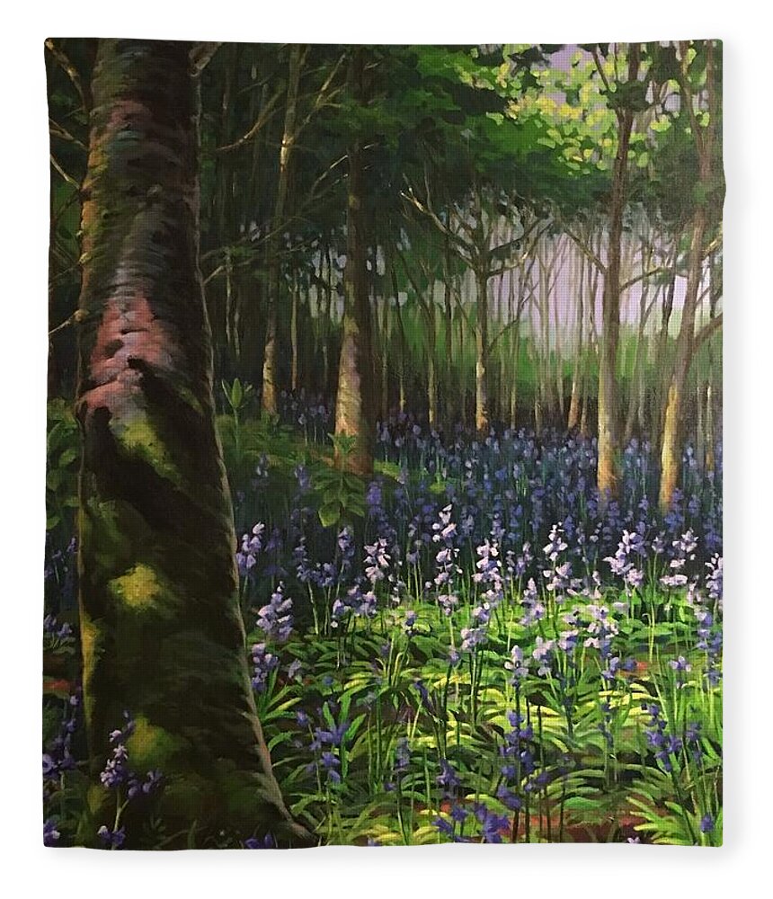 Bluebells Fleece Blanket featuring the painting Bluebells in Humewood Forest by Don Morgan