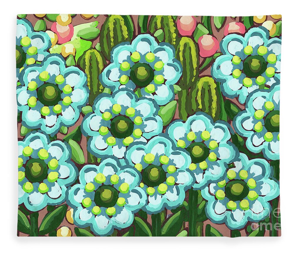 Flower Fleece Blanket featuring the painting Blueberry Bubble Gum. Posy Picnic Painting Series by Amy E Fraser