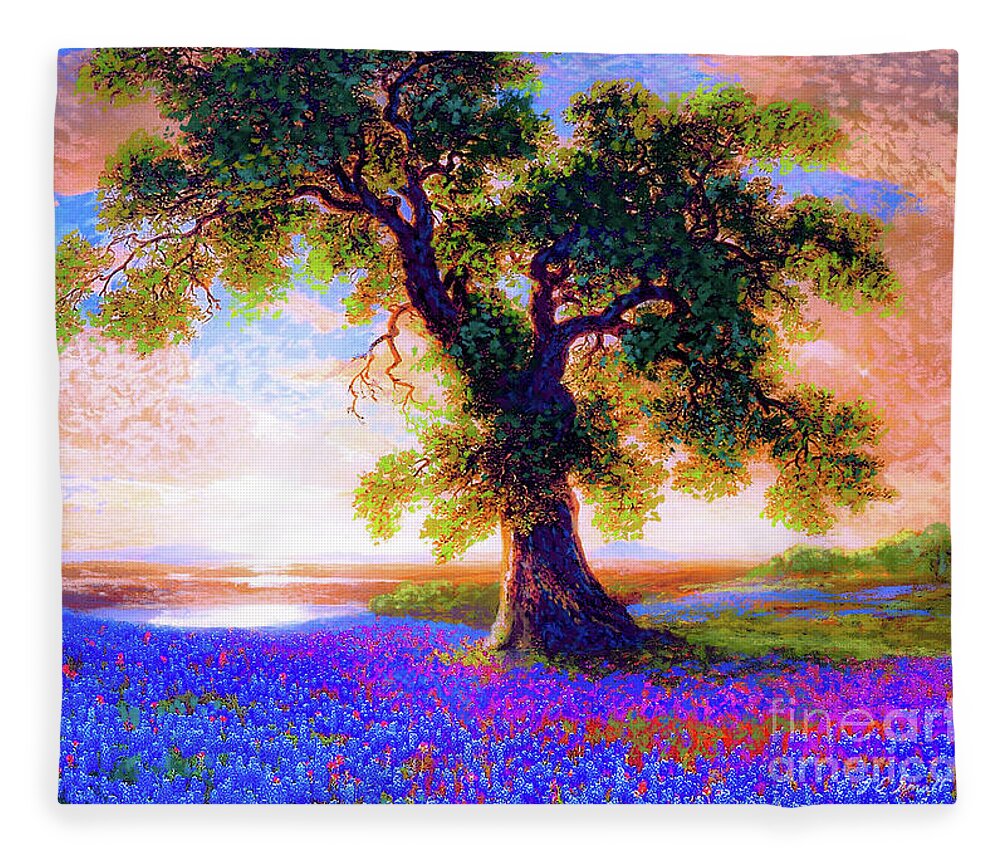Floral Fleece Blanket featuring the painting Bluebonnets by Jane Small